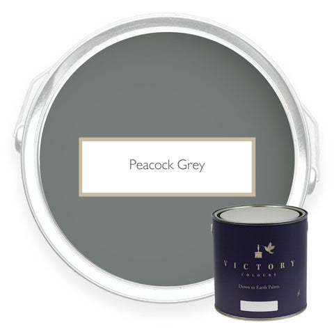 Two tins of Peacock Grey grey eco paint from Victory Colours