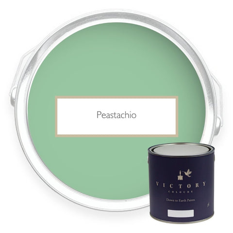 Two tins of Peastachio green eco paint from Victory Colours