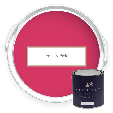 Two tins of Penally Pink deep pink eco paint from Victory Colours