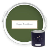 Two tins of Pepper Tree dark green eco paint from Victory Colours