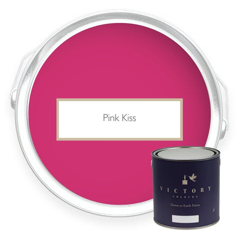 Two tins of Pink Kiss bright pink eco paint from Victory Colours