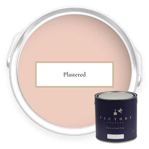 Two tins of Plastered peachy pink eco paint from Victory Colours