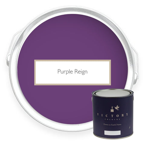 Two tins of Purple Reign purple eco paint from Victory Colours