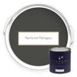 Two tins of Rainforest Mahogany deep brown eco paint from Victory Colours