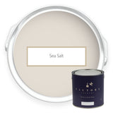 Two tins of Sea Salt pale neutral eco paint from Victory Colours