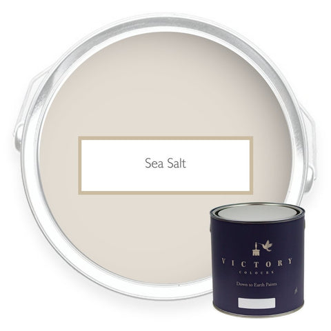 Two tins of Sea Salt pale neutral eco paint from Victory Colours