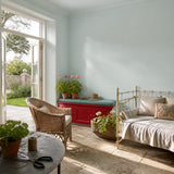 Garden room painted in Serenity pale duck egg blue eco paint