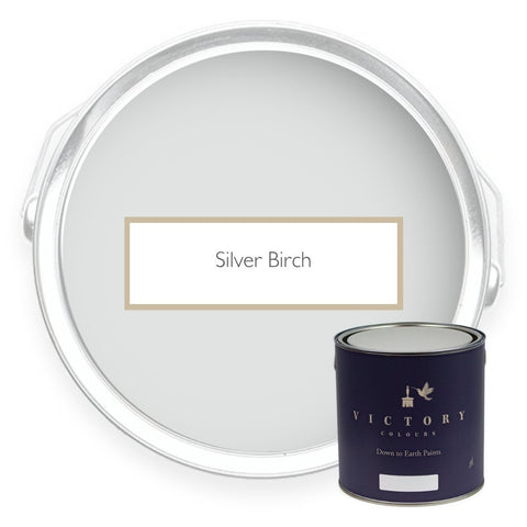 Two tins of Silver Birch grey white eco paint from Victory Colours