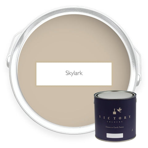 Two tins of Skylark light beige eco paint from Victory Colours