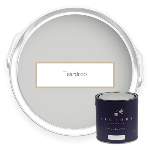 Two tins of Teardrop mid grey eco paint from Victory Colours