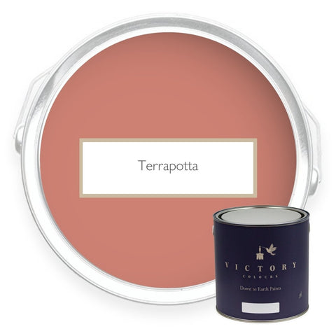 Two tins of Terrapotta terracotta pink eco paint from Victory Colours