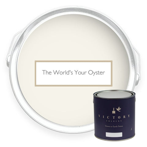 Two tins of The World's Your Oyster eco paint from Victory Colours