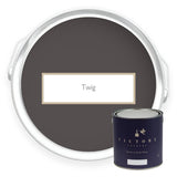 Two tins of Twig warm dark brown eco paint from Victory Colours