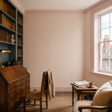 Blue botanical wallpaper in a study, Venation Mini Powder by OHPOPSI, with joinery painted in Love in the Mist
