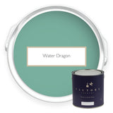 Two tins of Water Dragon turquoise green eco paint from Victory Colours