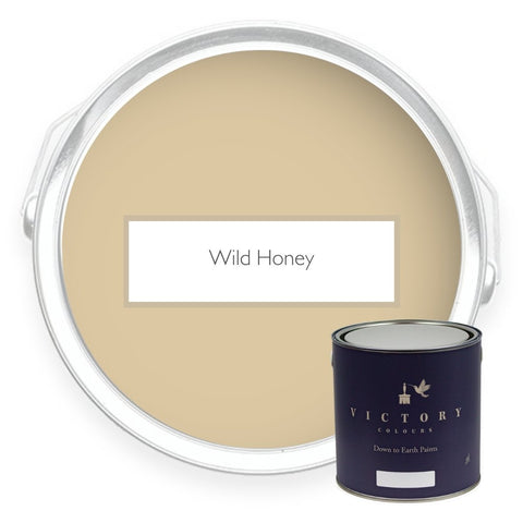 Two tins of Wild Honey pale yellow eco paint from Victory Colours