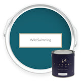 Two tins of Wild Swimming deep teal eco paint from Victory Colours