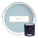 Two tins of Yee Yee mid blue eco paint from Victory Colours