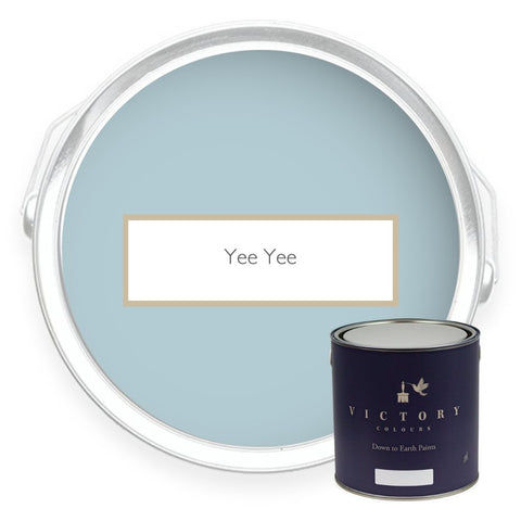 Two tins of Yee Yee mid blue eco paint from Victory Colours