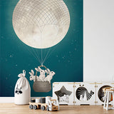 Moonbunnie Wall-art Wall Mural Bunnies in a moon ballon for Kid's nursery