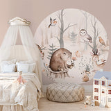 Wall Mural Animal Friends forest scene round