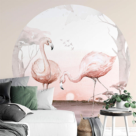 Kvilis pink flamingos wall mural round