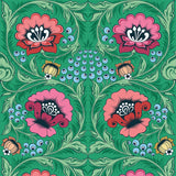 Alice Green Floral green and pink wallpaper by Olenka Design Close Up