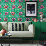 Alice Green Wallpaper and Green Envy No. 119 Bright Green Eco Paint Room Image