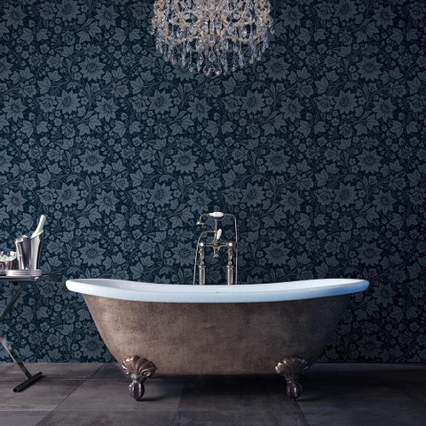 Milana Blue Graphite Wallpaper Bathroom Image
