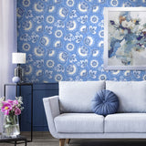 Neva Blue blue and white floral designer Wallpaper living room  image