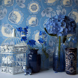 Neva Blue blue and white floral designer Wallpaper shelf image