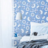 Neva Blue blue and white floral designer Wallpaper bedroom image
