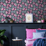Neva Pink and grey wallpaper by Olenka Design bedroom image
