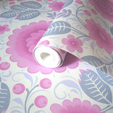 Velina Pink Peony pink and grey floral designer Wallpaper by Olenka Roll close up Image