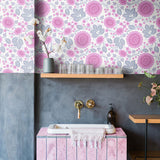 Velina Pink Peony pink and grey floral designer Wallpaper by Olenka Bathroom Image