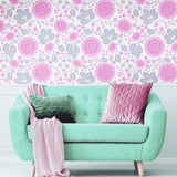 Velina Pink Peony pink and grey floral designer Wallpaper by Olenka living room Image