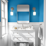 Bathroom painted in Alpine Forget Me Not pale blue eco paint