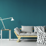 Room painted in Lucy Goose Blue teal eco paint