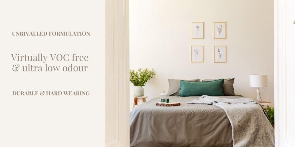 Victory Colours virtually VOC free paint Paint Gossamer White with Yellow Throw over Grey Couch