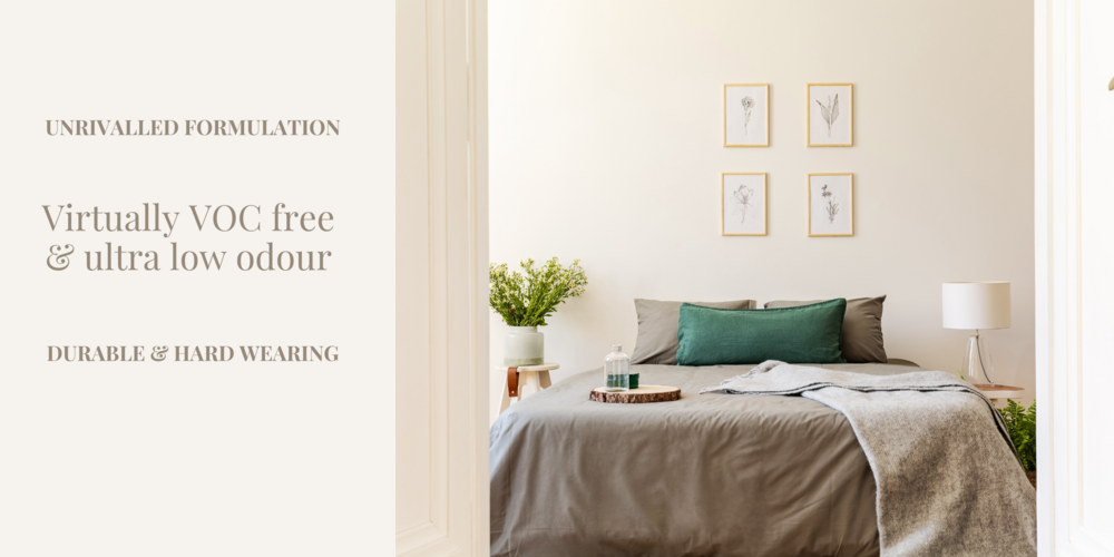 Victory Colours virtually VOC free paint Paint Gossamer White with Yellow Throw over Grey Couch